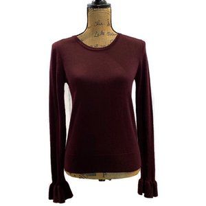 Nanette S Sweater Solid Burgundy Wine Ruffle Cuff SL Business Casual Night Out